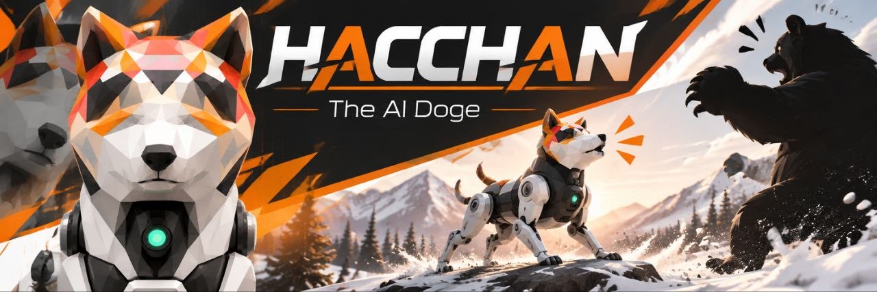 Hacchan, The AI Doge, facing a bear in the Japanese mountains